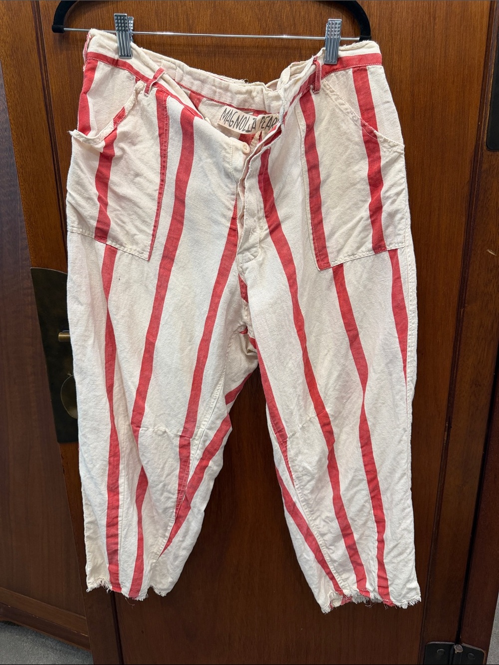 Magnolia Pearl Red and Cream Striped Cotton Sid Pants RARE